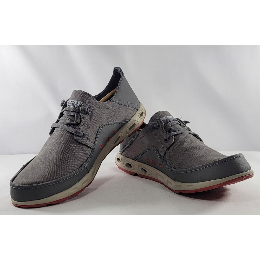 Columbia‎ Bahama Vent PFG Boat Shoes Mens Sz 8 Grey/Red Canvas & Leather Uppers